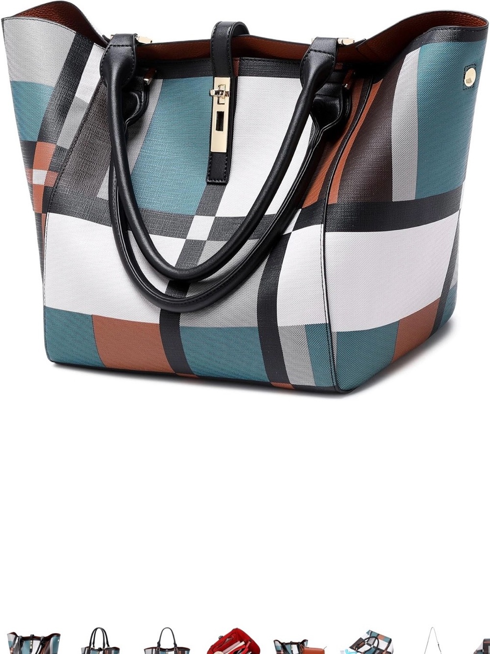 Modern Colorblock Crossbody Tote Bag - Teal, Brown & Black
